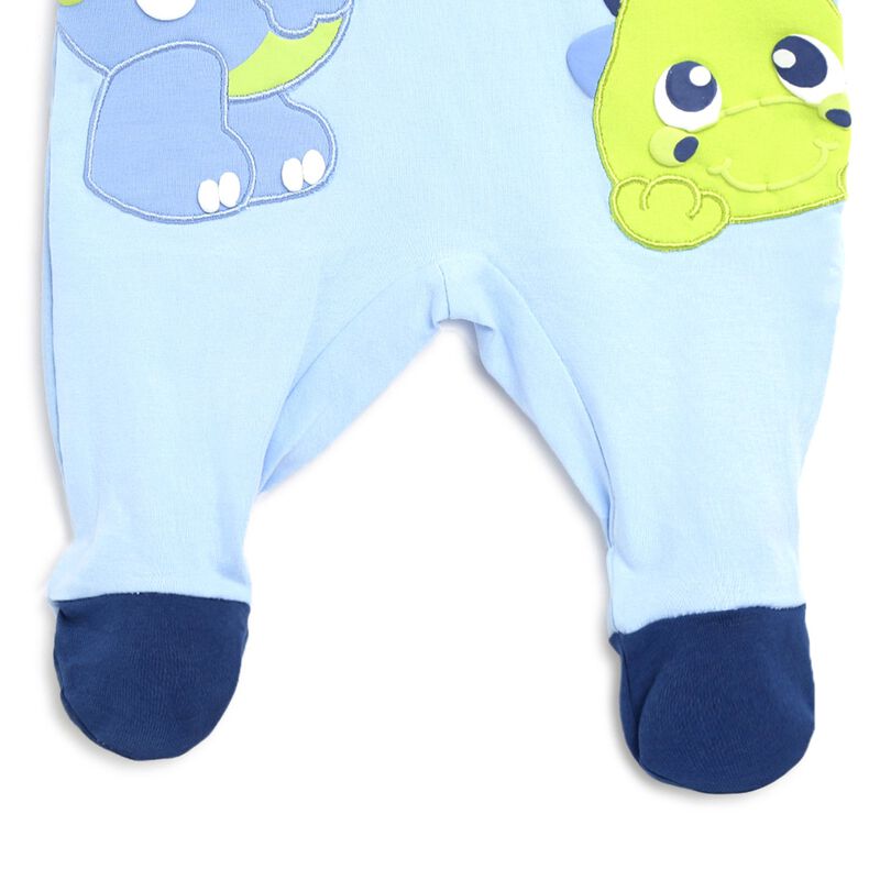 Boys Medium Light Blue Printed Nappy Opening Babysuit image number null